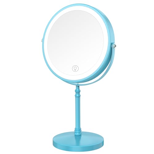 DEIOVWXS Makeup Mirror, Rechargeable Vanity Mirror with 3 Lights, 1X/10X - color: Sky Blue