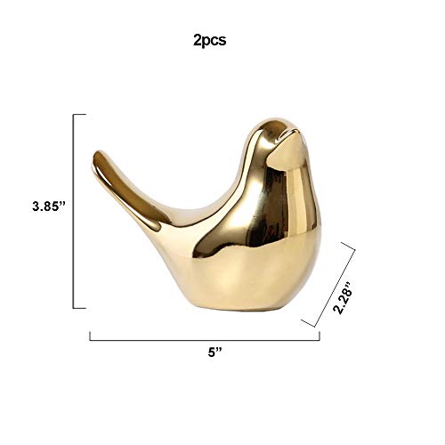 Small Animal Satues Home Decor Ceramic Gold Birds Figurine Garden Cottage Decorative for Shelves 2Pcs - color: Gold, size: Extra Large