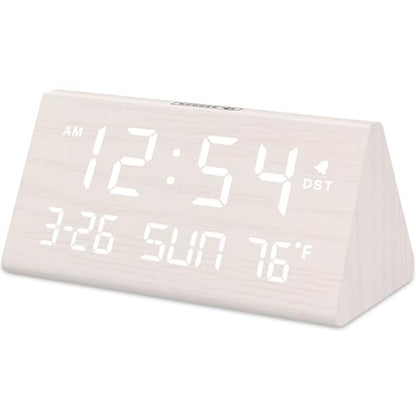 DreamSky Digital Alarm Clock for Bedrooms - Wooden Desk Clock with Date - color: White