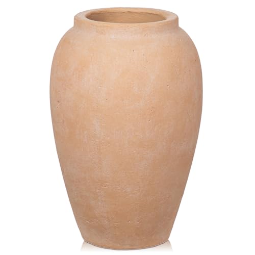 Handcrafted Flower Vase, 10.5" Tall Terracotta Vases, Vintage Rustic Ceramic Vase Décor, Wide Mouth, Matte Finish for Home Office Resto Café Decoration - color: Reddish Pink 10.5"