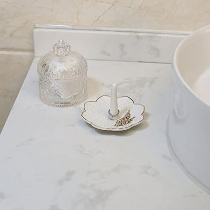 HOME SMILE Ceramic White Mandala Ring Holder,Decorative Jewelry Dish Tray, Engagement Wedding Birthday Valentines's Day Gifts for Women - style: 4.5" White Mandala