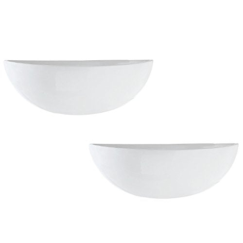 MyGift White Ceramic Wall Planters Half Bowl Hanging Vase Set of 2 - color: White