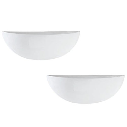 MyGift White Ceramic Wall Planters Half Bowl Hanging Vase Set of 2 - color: White