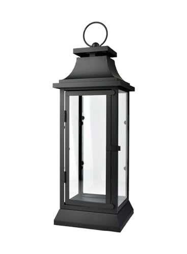 Serene Spaces Living Black Metal Hurricane Lantern with Clear Glass Panels – Hanging or Tabletop Decorative Lantern for Indoor & Outdoor – for Weddings, Parties, Home Decor, 20" Tall & 7.75" Square - size: Large, 20" Tall & 7.75" Diameter