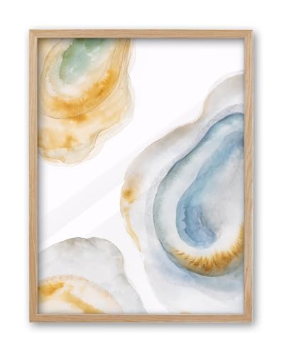 iHery 12x16in Blue Oyster Framed Coastal Wall Art, Acrylic Front - color: OAK Framed Abstract Oyster, size: 16"L x 12"W