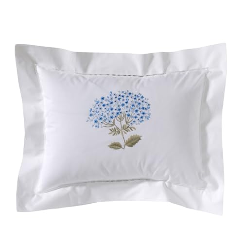 Jacaranda Living Embroidered Boudoir Pillow Cover – Handcrafted Embroidery, Fine Italian Cotton, Decorative Pillow Accent for Bedroom & Living Room, Hydrangea (Blue, Sage) - color: Hydrangea (Blue, Sage)