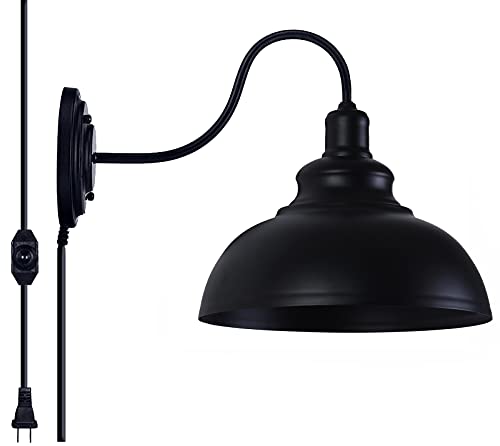 Lightess Plug in Wall Sconce with Dimmable Switch Black Barn Wall Lamp - color: Black with Plug-in Cord