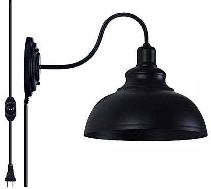 Lightess Plug in Wall Sconce with Dimmable Switch Black Barn Wall Lamp - color: Black with Plug-in Cord