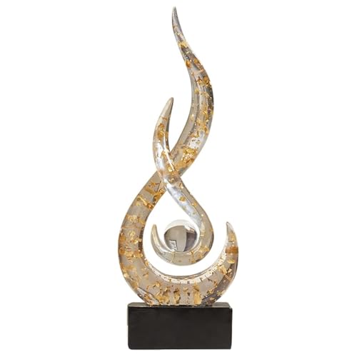 Modern Abstract Art Table Decoration,Resin Flame Statue Modern Centerpiece Ornaments for Living Room Great Gift Idea Home Decor,Collectibles (White+Gold) - color: White+gold