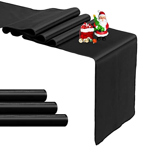 4-Pack Black Satin Table Runner 12 x 108 Inch Long Bright and Smooth Silk Fabric Table Runner for Wedding Banquet Birthday Party Decoration - color: Black, size: 12"x108" 4PCS