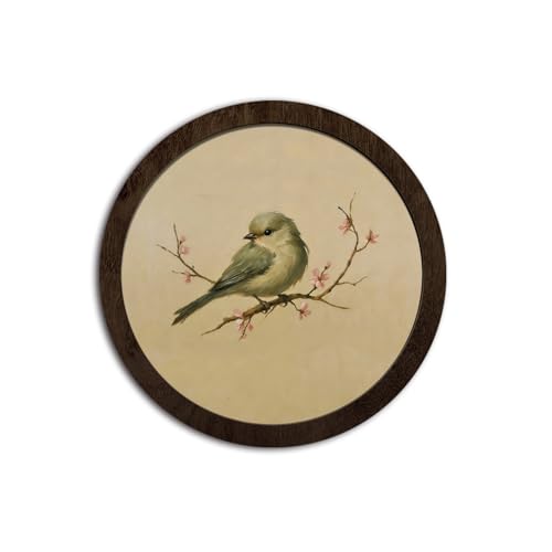CFFJLHN Vintage Bird Wall Art Decor, Bird Pictures Wall Decor, Botanical Cherry Blossom Cottagecore Floral Round Framed Art Decor for Home Bedroom Living Room Bathroom, 10x10 Inch - color: Bird-3