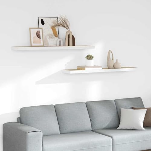 47.2 x 9.3 x 1.5 in Floating Shelves Set of 2, Wall Mount Oak White Honeycomb MDF Display Rack for Living Room Bedroom Decor, Matte Finish Modern Storage Organizer - color: Brown, size: 47.2 x 9.3 x 1.5 in
