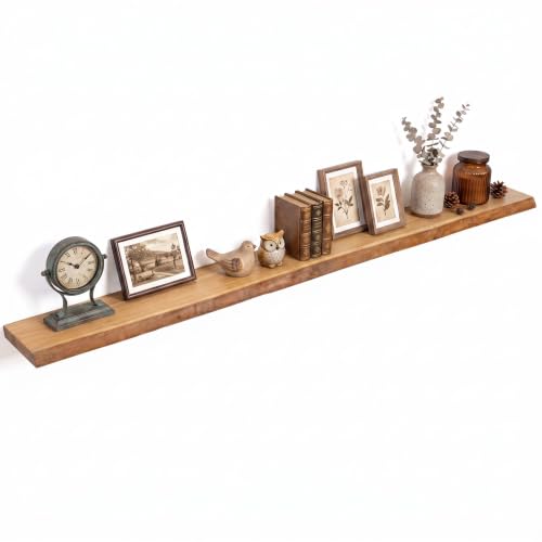 72in Live Edge Solid Elm Floating Shelves, Natural, Set of 1 - color: Natural Color, size: Live Edge 72 inch, 1Pack
