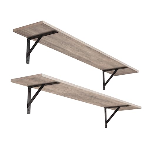 DINZI LVJ Long Wall Shelves, 39.4 Inch Wall Mounted Shelves with Brackets - color: Greige, size: 39.4 Inch
