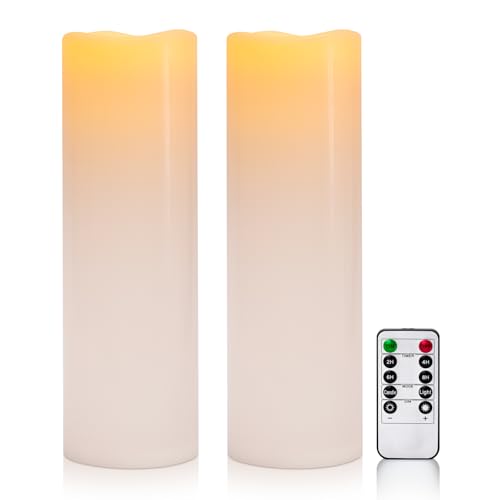 4" x 14" White Large Waterproof Outdoor Flameless Candles Battery Operated LED Flickering Pillar Candles with Remote and Timer for Indoor Outdoor Lanterns, Long Lasting, Set of 2 - color: White, size: 4" x 14"