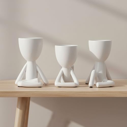Ceramic Sitting Human Sculptural for Home Decor - Figurine Accents for Bathroom, Office Desk, and Living Room - Ornaments for Shelf Display and Cofee Table - Set of 3, 6", 6", 5", White