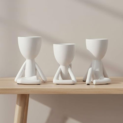 Ceramic Sitting Human Sculptural for Home Decor - Figurine Accents for Bathroom, Office Desk, and Living Room - Ornaments for Shelf Display and Cofee Table - Set of 3, 6", 6", 5", White