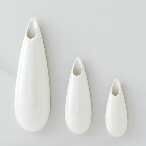 White Ceramic Wall Vases, Set of 2, 12 Inch, Teardrop Design - color: 3pcs-small&medium&large