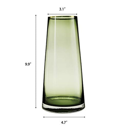 10“ Green Glass Vase with Gold Mouth for Centerpieces Home Wedding Decoration - size: Large