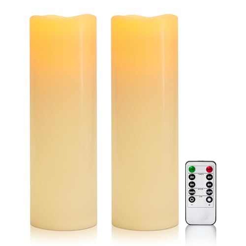 4" x 14" Ivory Large Waterproof Outdoor Flameless Candles Battery Operated LED Flickering Pillar Candles with Remote and Timer for Indoor Outdoor Lanterns, Long Lasting, Set of 2 - color: Ivory, size: 4" x 14"