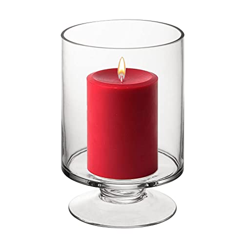 CYS EXCEL Glass Hurricane Pillar Candle Holder (H:6" W:3.75") | Multiple Size Choices Short Stem Candle Centerpieces | Stemmed Glass Cylinder Candle Vase - size: H-6" W-3.75"