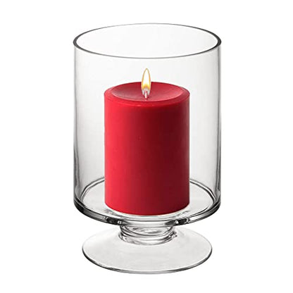 CYS EXCEL Glass Hurricane Pillar Candle Holder (H:6" W:3.75") | Multiple Size Choices Short Stem Candle Centerpieces | Stemmed Glass Cylinder Candle Vase - size: H-6" W-3.75"
