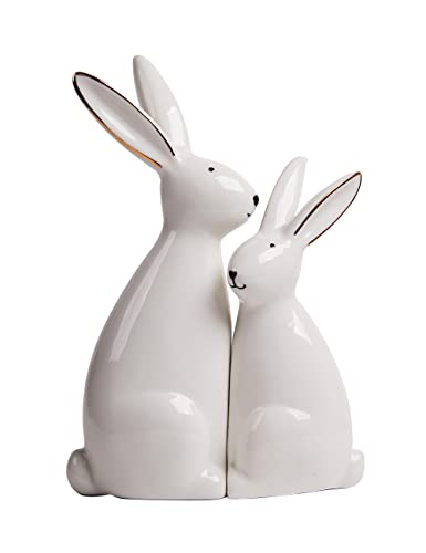 HAUCOZE 2pcs Rabbit Statue Animal Figurine Gift Modern Home Decor 7.5 Inch