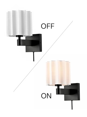Plug in Black Wall Sconce Mid Century Modern Pleated Linen Shade - color: Black