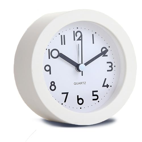 HIQU and HIST Alarm Clock with Backlight, 4 Inches White Desk Clock (White) - color: White