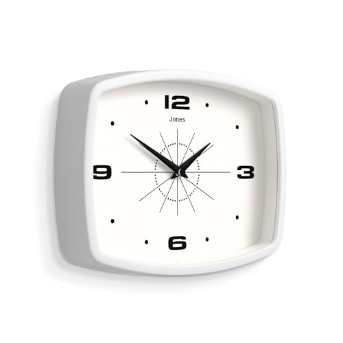 JONES CLOCKS® Movie wall Clock | Rectangular Retro Clock | 10" | White - color: White