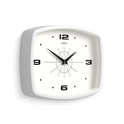 JONES CLOCKS® Movie wall Clock | Rectangular Retro Clock | 10" | White - color: White