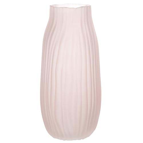 Large Ribbed Glass Vase 12in Frosted Pink Elegant Decorative Vases for Home Flowers Arrangements, Centerpieces, and Modern Décor - color: Frosted Pink, size: H-12.0IN