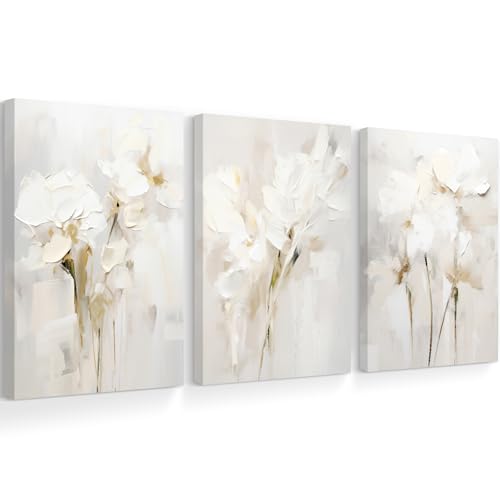 Neutral Wall Art Abstract Floral Canvas Pictures Beige Flower Wall Decor Modern Painting Minimalist Poster Abstract Botanical Prints White Artwork for Bedroom Living Room 12x16x3 Inch Ready to Hang - color: Beige Flowers Prints, size: 12"x16" Wrapped Canv