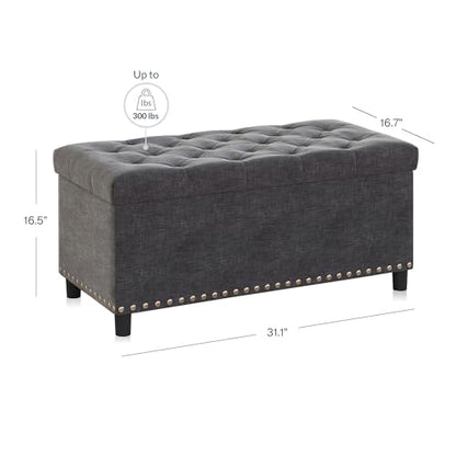 BELLEZE Storage Ottoman, Tufted Ottoman with Close Hinge, Foot Rest for Living Room (Dark Gray, 31 inch) - color: Dark Gray