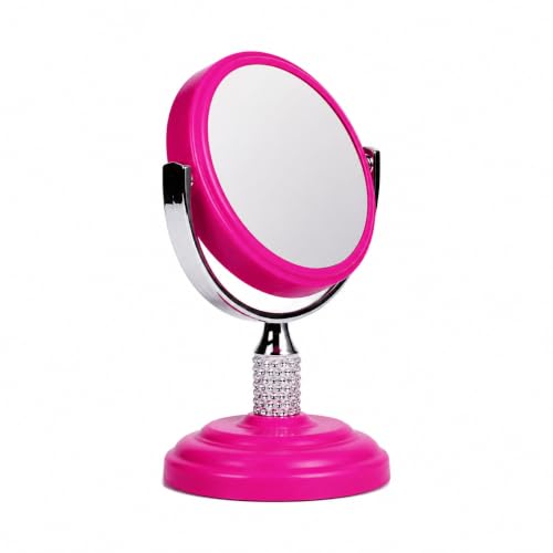 Zahari Home Galvin Double Sided Makeup Mirror with Stand, 1X/3X Magnification, 360 Degree Swirl, 5.60 inch, Pink - color: Pink, size: 5.6"L x 3.8"W