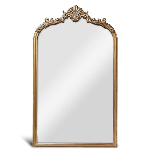 Wylde Iris English Estate Carved Arch Wood Wall Mirror, Mirror for Entryway, Living Room, Bathroom, Antique Gold, 20.4x33 - color: Antique Gold, size: 20"L x 33"W