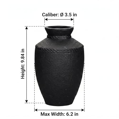 Black Rustic Ceramic Vase - 10 Inch Large Pottery Flower Vases for Home Decor Farmhouse Minimalist Vase for Living Room Centerpiece for Fireplace Entryway Shelf Kitchen Decor - color: Black, size: 10 Inch