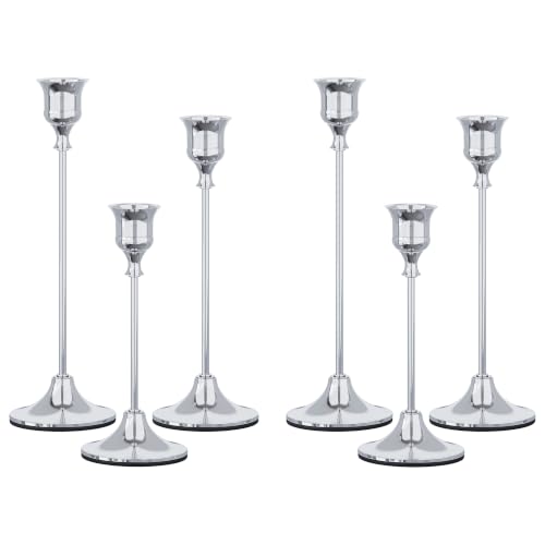 NLBTW Silver Candlestick Holders, Metal Taper Candle Holder, Set of 6 - color: Silver, size: 2 Sets (6 Pcs)