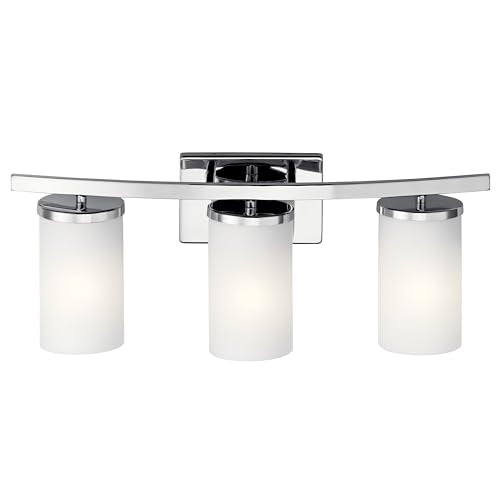 Kichler Crosby 3-Light Bathroom Vanity Light, Chrome - color: Chrome, size: 3 Light, style: Satin Etched Cased Opal Glass