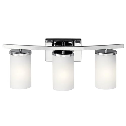 Kichler Crosby 3-Light Bathroom Vanity Light, Chrome - color: Chrome, size: 3 Light, style: Satin Etched Cased Opal Glass