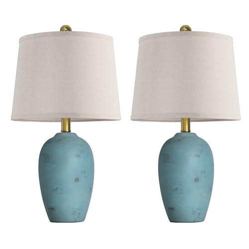 AIEAMPDO 21'' Set of 2 Coastal Small Ceramic Lamps for Bedroom - color: Light Blue