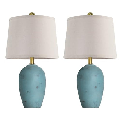 AIEAMPDO 21'' Set of 2 Coastal Small Ceramic Lamps for Bedroom - color: Light Blue