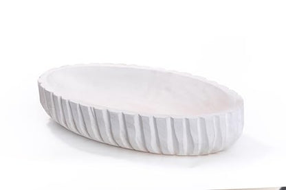 Handcrafted Rustic Oval Wood Decorative Bowl, Ridged Edge