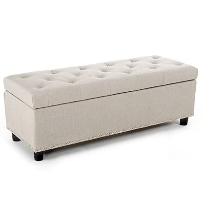 BELLEZE Storage Ottoman, Tufted Ottoman with Close Hinge, Foot Rest for Living Room (Beige, 47 inch) - color: Beige a