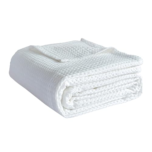 Simple&Opulence 100% Cotton Waffle Weave Throw Blanket 40"x50", Soft Lightweight Breathable Cozy Washed, Luxury Layer Blanket for Couch Bed Sofa, Farmhouse Home Decor for Adults All-Season, White - color: White, size: Small(40"x50")