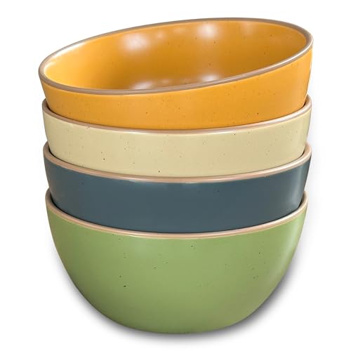 Mora Ceramic Artisan Matte Bowls For Kitchen 28oz - Bowl Set of 4 - For Cereal, Salad, Pasta, Soup, Dessert etc - Dishwasher, Microwave, and Oven Safe - For Breakfast, Lunch and Dinner - Safari Colors - color: Safari Colors