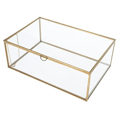 Glass Jewelry Display Box, Card Box with Hinged Lid, Gold Keepsake Box - color: Gold, size: Large