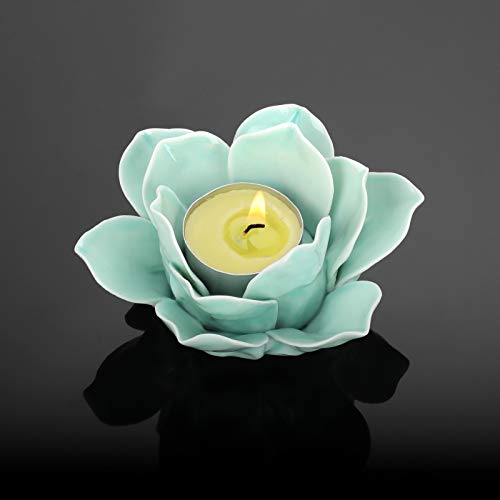 OwnMy 4.5 Inch Ceramic Lotus Flower Tea Light Holder Votive Candle Holder - color: Green
