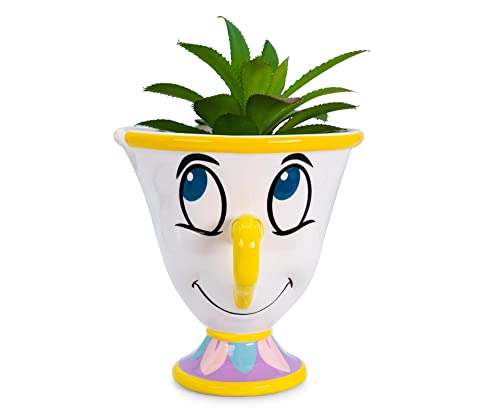 Silver Buffalo Disney Beauty and the Beast Chip 3-Inch Ceramic Mini Planter with Artificial Succulent | Small Flower Pot, Faux Indoor Plants for Desk Shelf, Home Decor Trinket Tray and Collectibles - color: Chip
