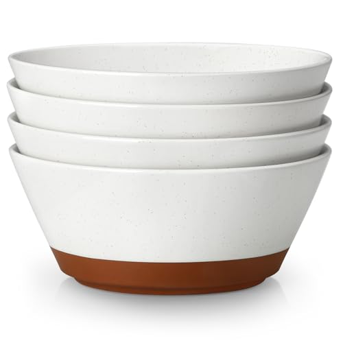 MALACASA Salad Bowls Set of 4, Soup Bowls for Kitchen, 60oz Ceramic Bowl - color: White&Brown, size: 60oz